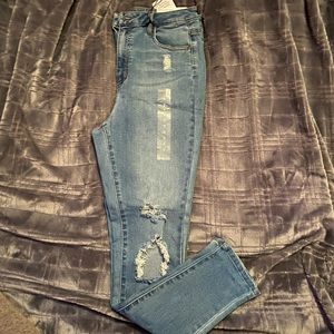 high rise distressed jeans